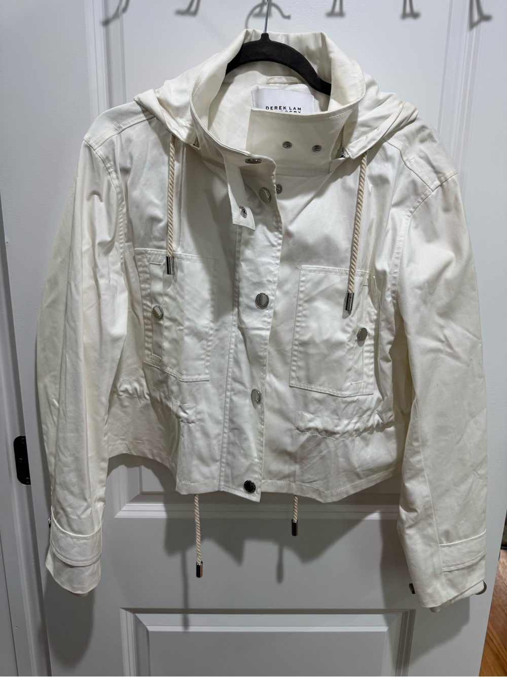 Derek Lam 10 Crosby White Cotton Cropped Hooded Parka/Jacket US 4 $495